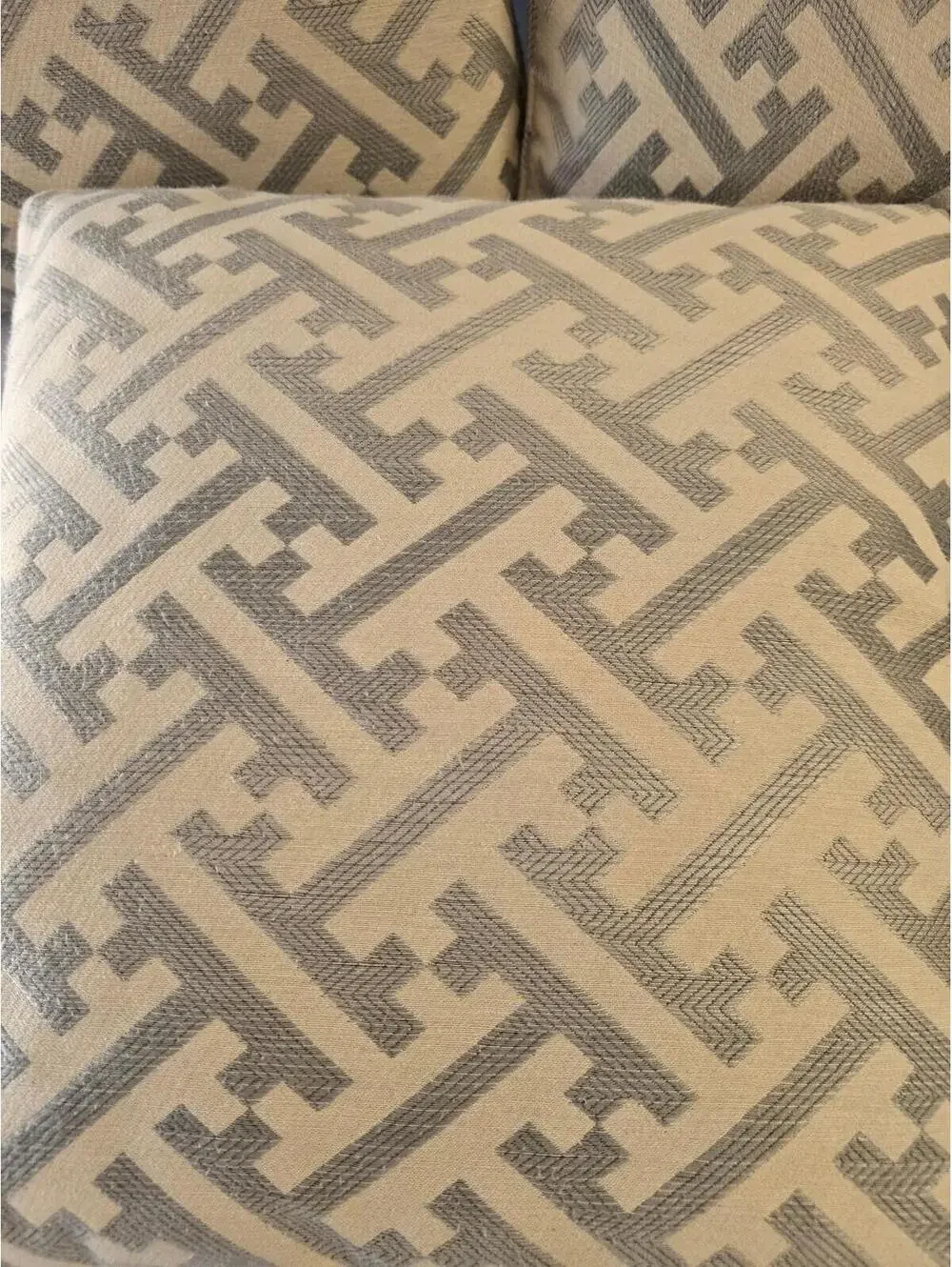 Set of 3 Geometric Fretwork Jacquard‎ Throw Pillows Beige Grey Square Accent